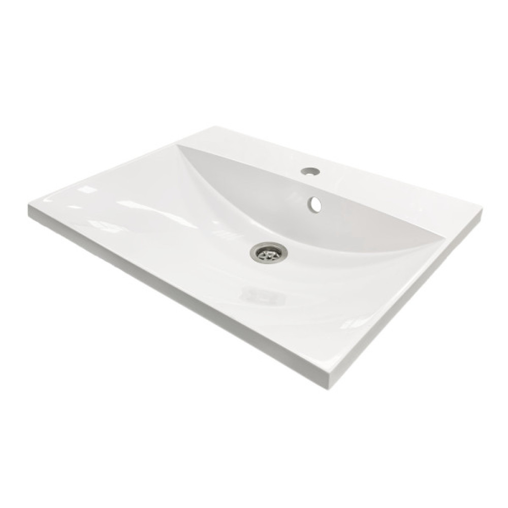 Раковина, умивальник Adamant Emil, штучний камінь, прямокут., з отвором для змішувача, з отвором для переливу, 595х455х138мм, накладний, білий