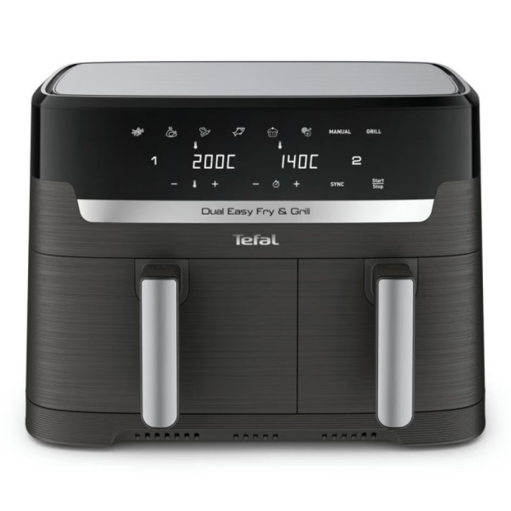 Мультипіч Tefal Dual EasyFry&Grill AirFryer, 2700Вт, чаша-5.2+3.1л, сенсорне керув., 2 чаши, гриль, пластик, чорний