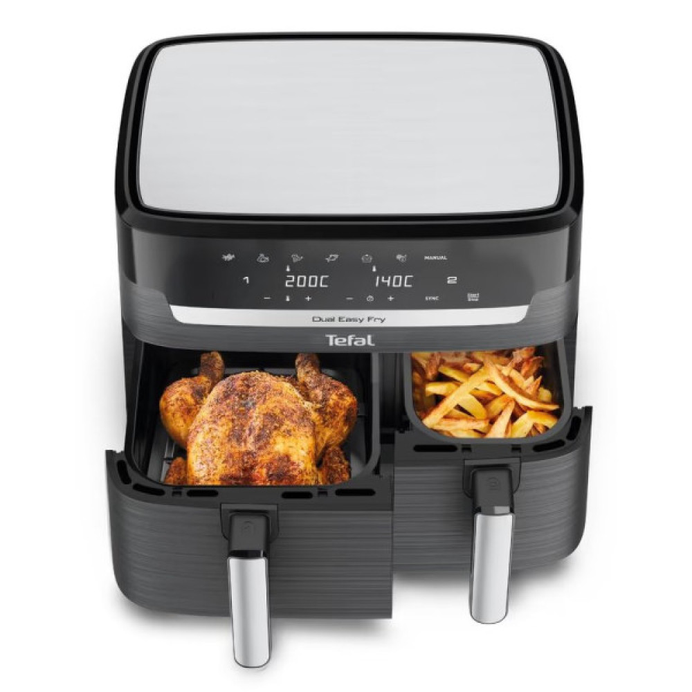 Мультипіч Tefal Dual EasyFry&Grill AirFryer, 2700Вт, чаша-5.2+3.1л, сенсорне керув., 2 чаши, гриль, пластик, чорний