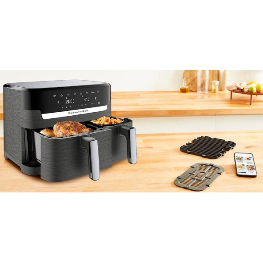 Мультипіч Tefal Dual EasyFry&Grill AirFryer, 2700Вт, чаша-5.2+3.1л, сенсорне керув., 2 чаши, гриль, пластик, чорний