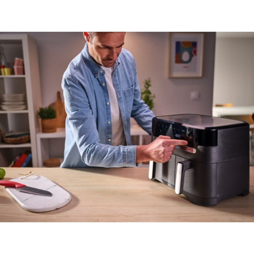 Мультипіч Tefal Dual EasyFry&Grill AirFryer, 2700Вт, чаша-5.2+3.1л, сенсорне керув., 2 чаши, гриль, пластик, чорний