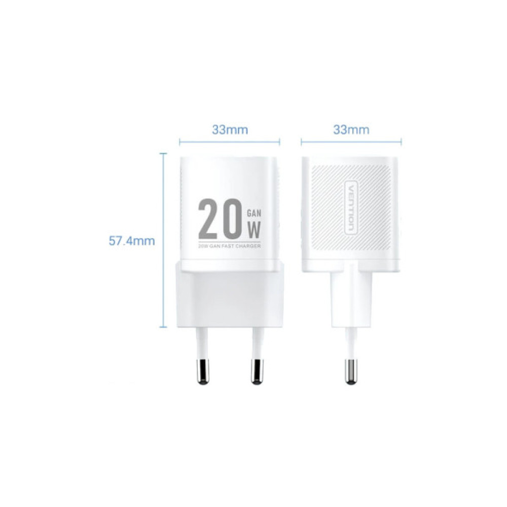 Зарядний пристрій Vention USB-C PD20W GaN white (FEPW0-EU)