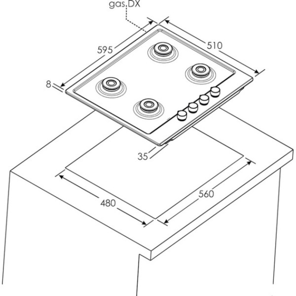 Варильна поверхня Candy газова, 60см, чавун, конфорка з подвійним рядом полум'я, чорний