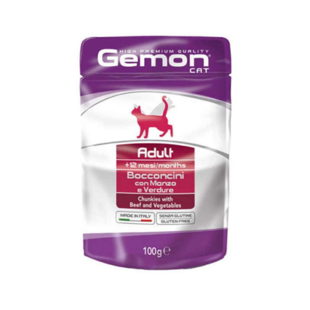 Вологий корм для кішок Gemon Cat Wet Adult яловичина з овочами 100 г (8009470300919)