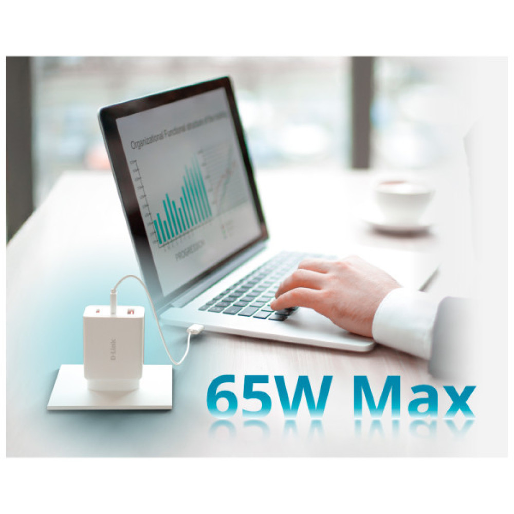 Зарядний пристрій D-Link 2xUSB-C + 1xUSB-A 65W GaN white (DCP-651)