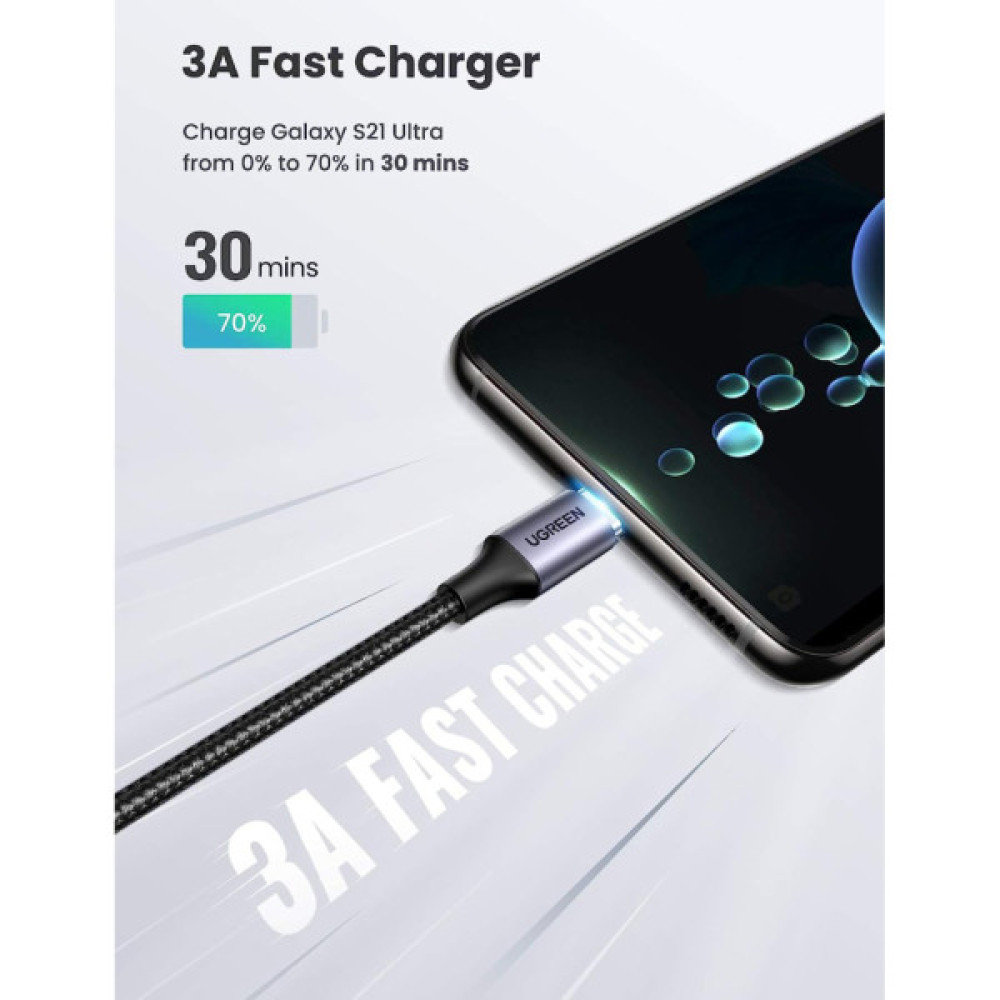 Дата кабель USB-C to USB-C 0.5m 3A 60W 90° corner US255 black/gray Ugreen (50122)