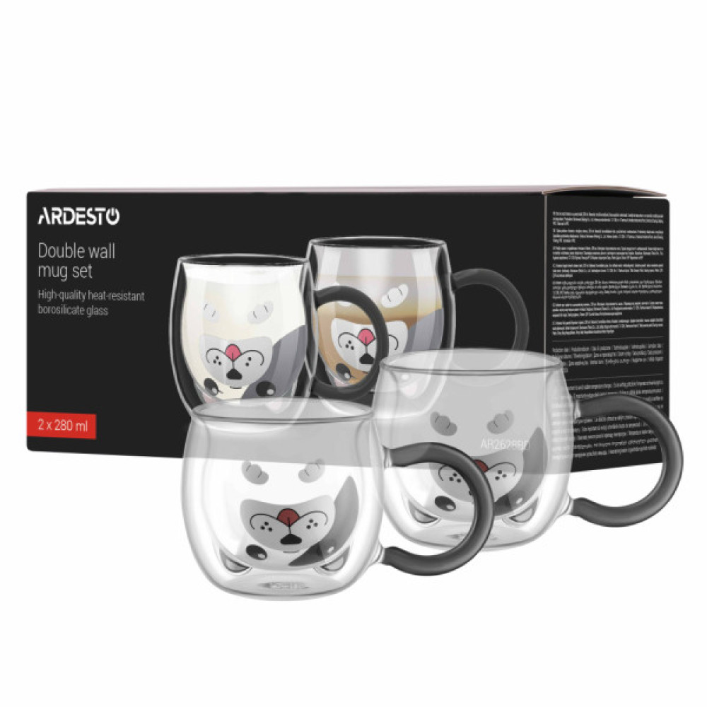 Набір чашок Ardesto Animals 280мл, 2шт, боросилікатне скло, прозорий (AR2628BD)