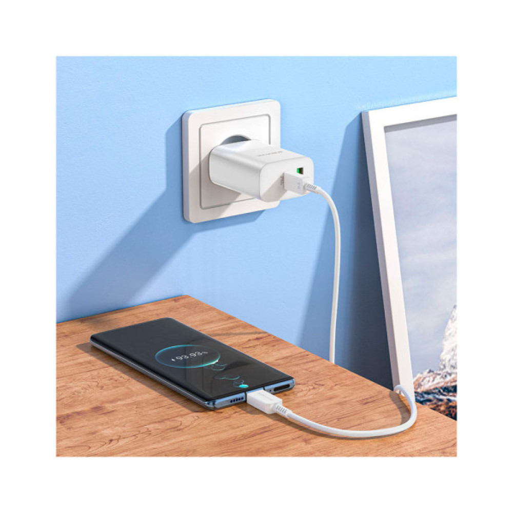 Зарядний пристрій BOROFONE BN10 Sunlight 1xUSB-C PD65W + 1xUSB-A + cable USB-C to USB-C White (6974443388206)
