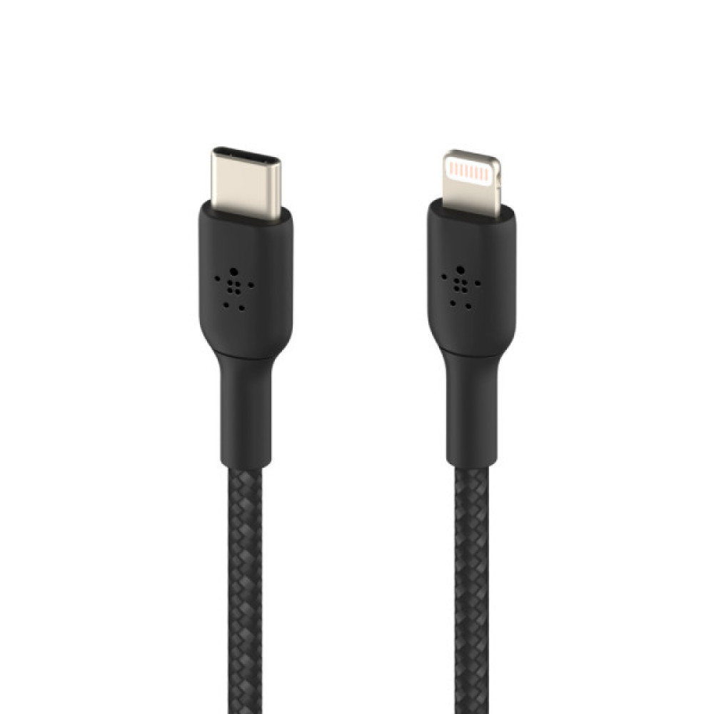 Кабель USB-C > Lightning заряджання/синхронізації Belkin 1м, 30Вт, Type-C, плетений, чорний