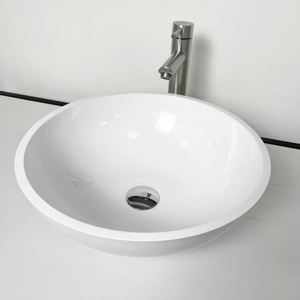 Раковина, умивальник Adamant KREIS, штучний камінь, кругла, без отвору для змішувача та переливу, 420х150мм, накладний, білий