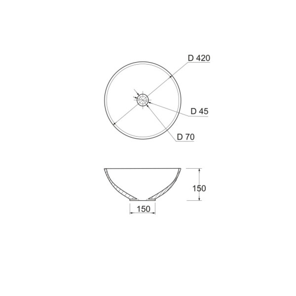 Раковина, умивальник Adamant KREIS, штучний камінь, кругла, без отвору для змішувача та переливу, 420х150мм, накладний, білий