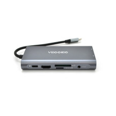 Концентратор VEGGIEG USB-C 7-in-1 USB-C + 3xUSB 3.0 + HDMI + VGA + SD/TF + RJ45 0.1m silver (TC10-U)