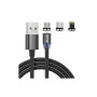 Дата кабель USB 2.0 AM to Lightning + Micro 5P + Type-C magnetic black Denmen (DN-D09E-BK)