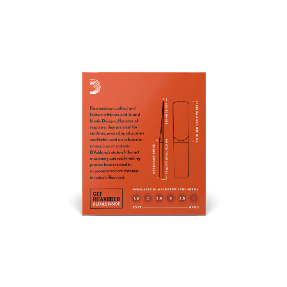 Тростина для кларнета D'Addario Rico - Eb Clarinet #2.0 - 10 Pack (RBA1020)