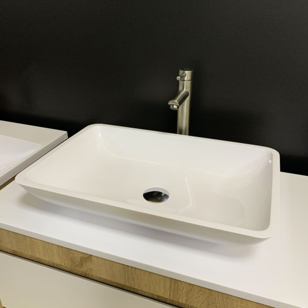 Раковина, умивальник Adamant LOWER, штучний камінь, прямокут., без отвору для змішувача та переливу, 560x360x100мм, накладний, білий