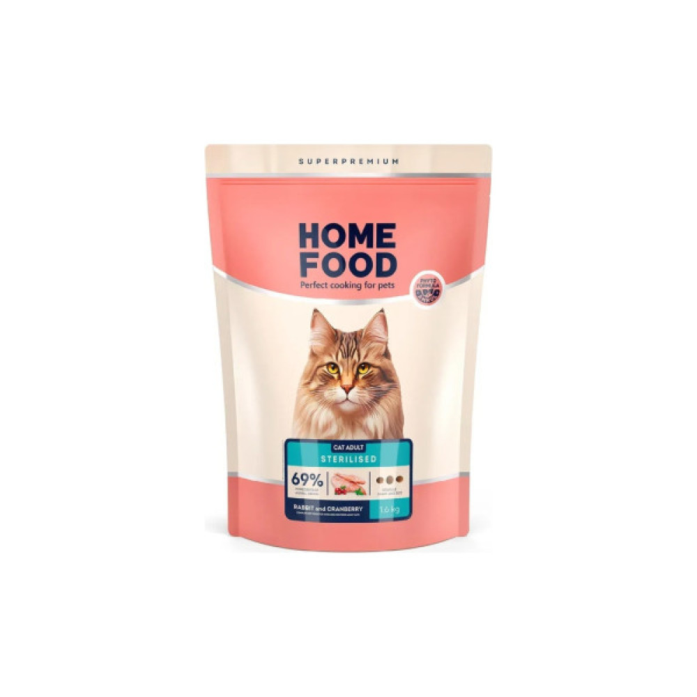 Сухий корм для кішок Home Food For sterilised з кроликом та журавлиною 10 кг (4820235020552)