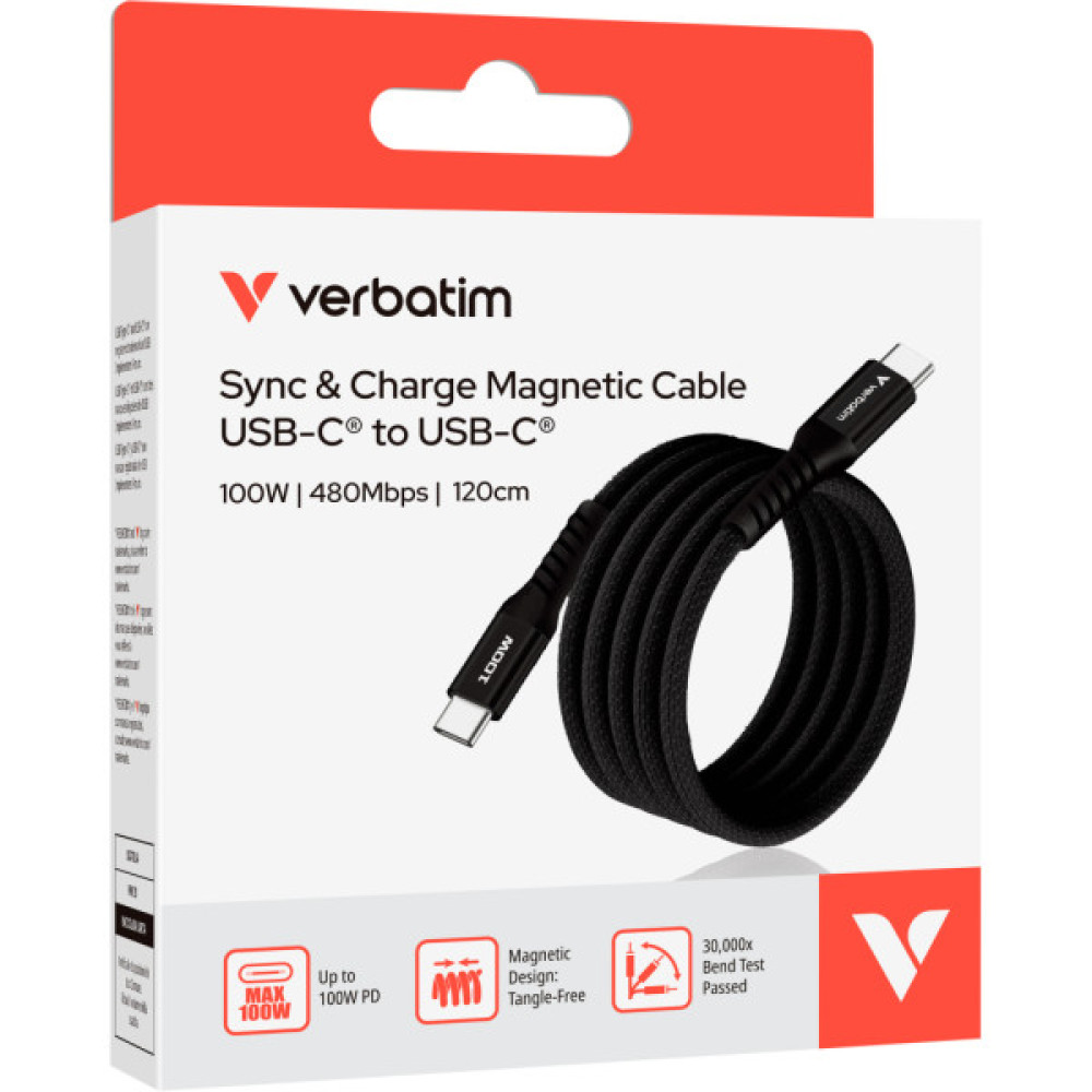 Дата кабель USB-C to USB-C 1.2m Magnetic 100W black Verbatim (31863)