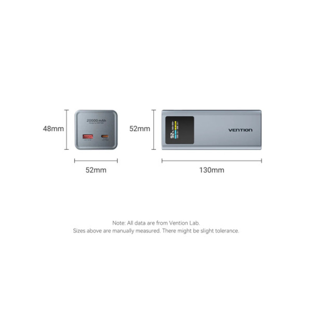 Батарея універсальна Vention 20000 mAh 100W Gray TFT Display Type (FKCH0)