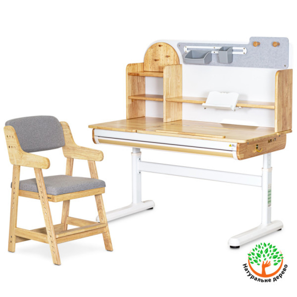 Парта з кріслом Mealux Timberdesk L + крісло Carlo (BD-690 Wood L + KD-050 G)