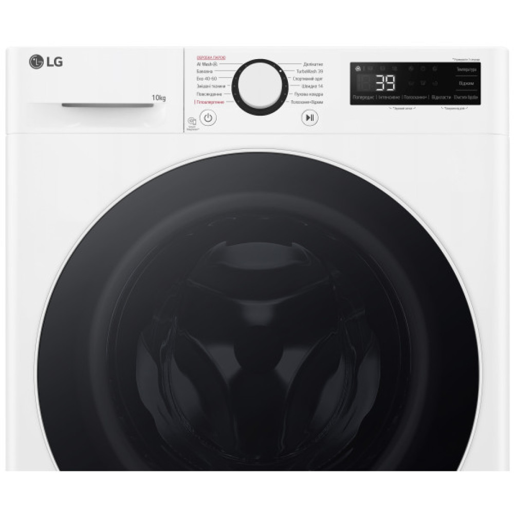 Пральна машина LG фронтальна, 10кг, 1400, A, 57см, дисплей, пара, інвертор, білий
