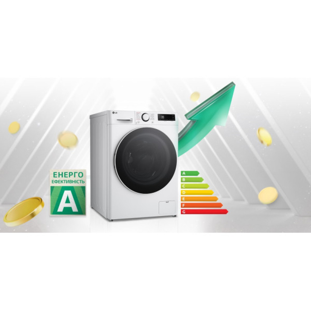 Пральна машина LG фронтальна, 10кг, 1400, A, 57см, дисплей, пара, інвертор, білий