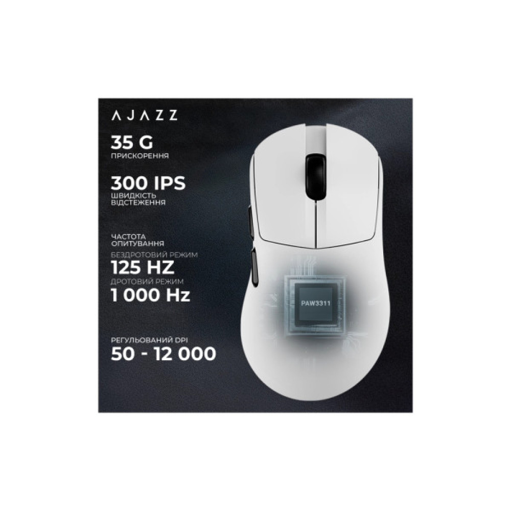 Мишка Ajazz AJ179 V2 MAX Wireless/Bluetooth/USB White (AJ179-V2-MAX-W)