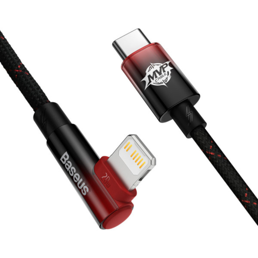 Дата кабель USB-C to Lightning 1.0m 20W 90° corner black/red Baseus (CAVP000220)