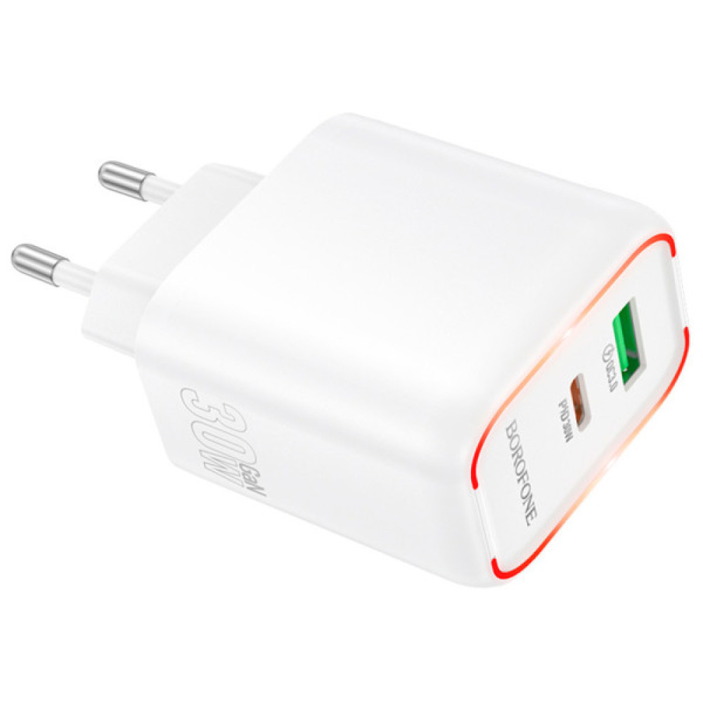 Зарядний пристрій BOROFONE BA89A Destello 1xUSB-C PD30W + 1xUSB QC3.0 White (6941991119361)