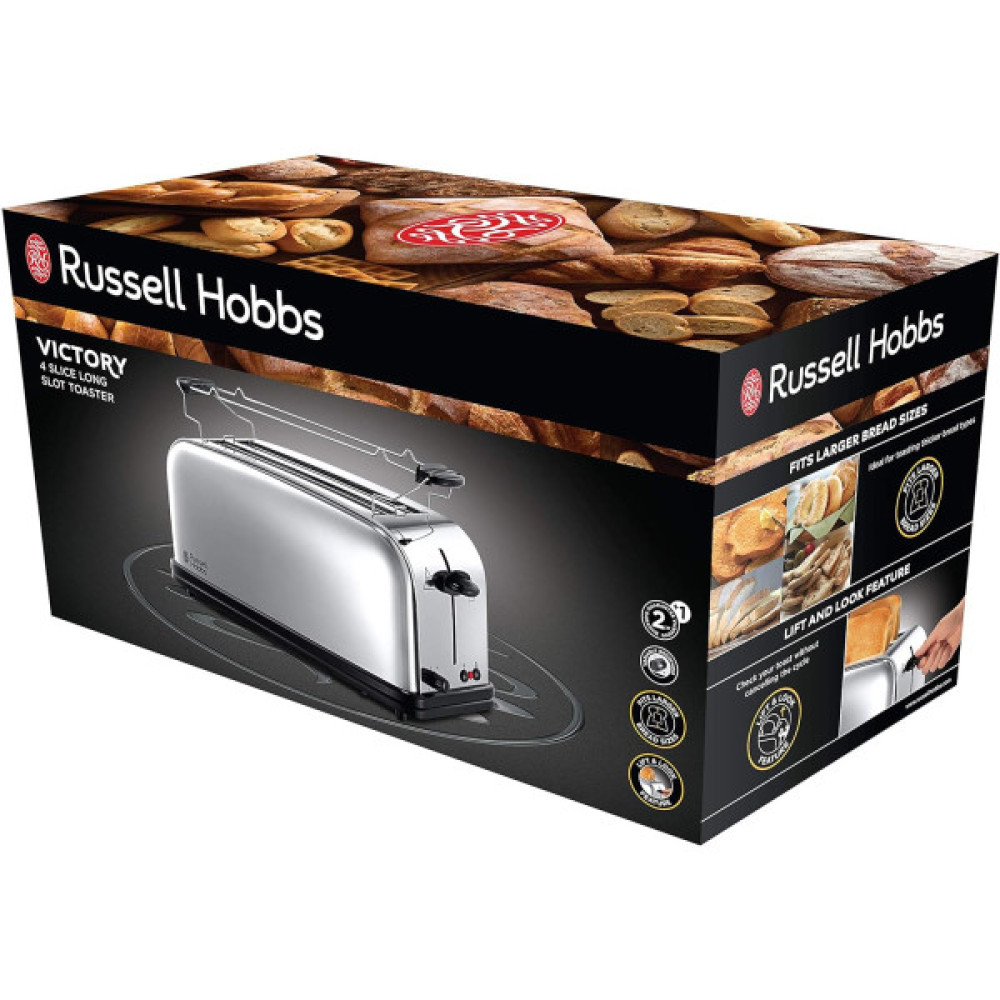 Тостер Russell Hobbs Chester 1600Вт, довгі слоти на 4 тости, метал, сріблястий