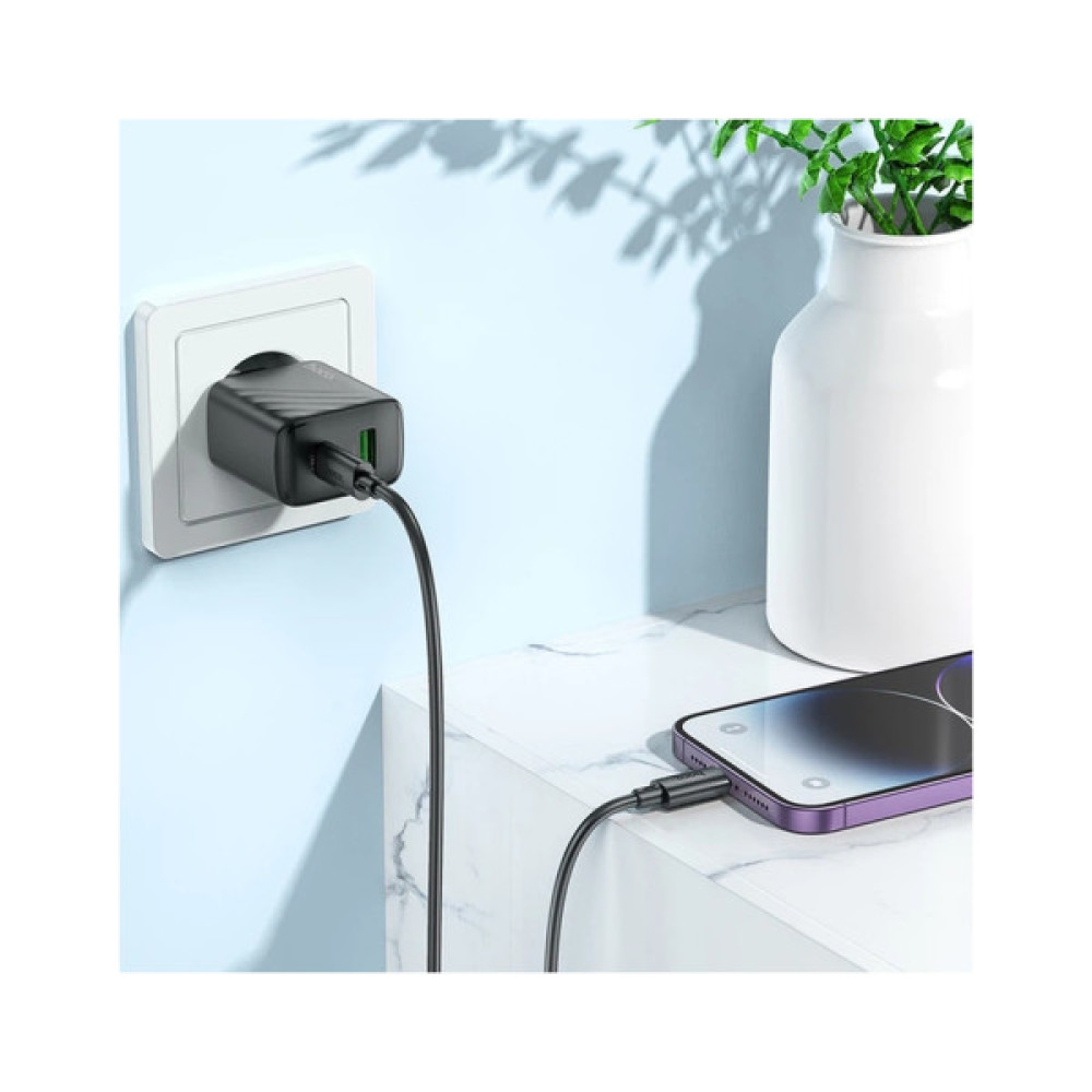 Зарядний пристрій HOCO CS23A 1xUSB-C PD30W + 1xUSB QC3.0 black (6942007609944)