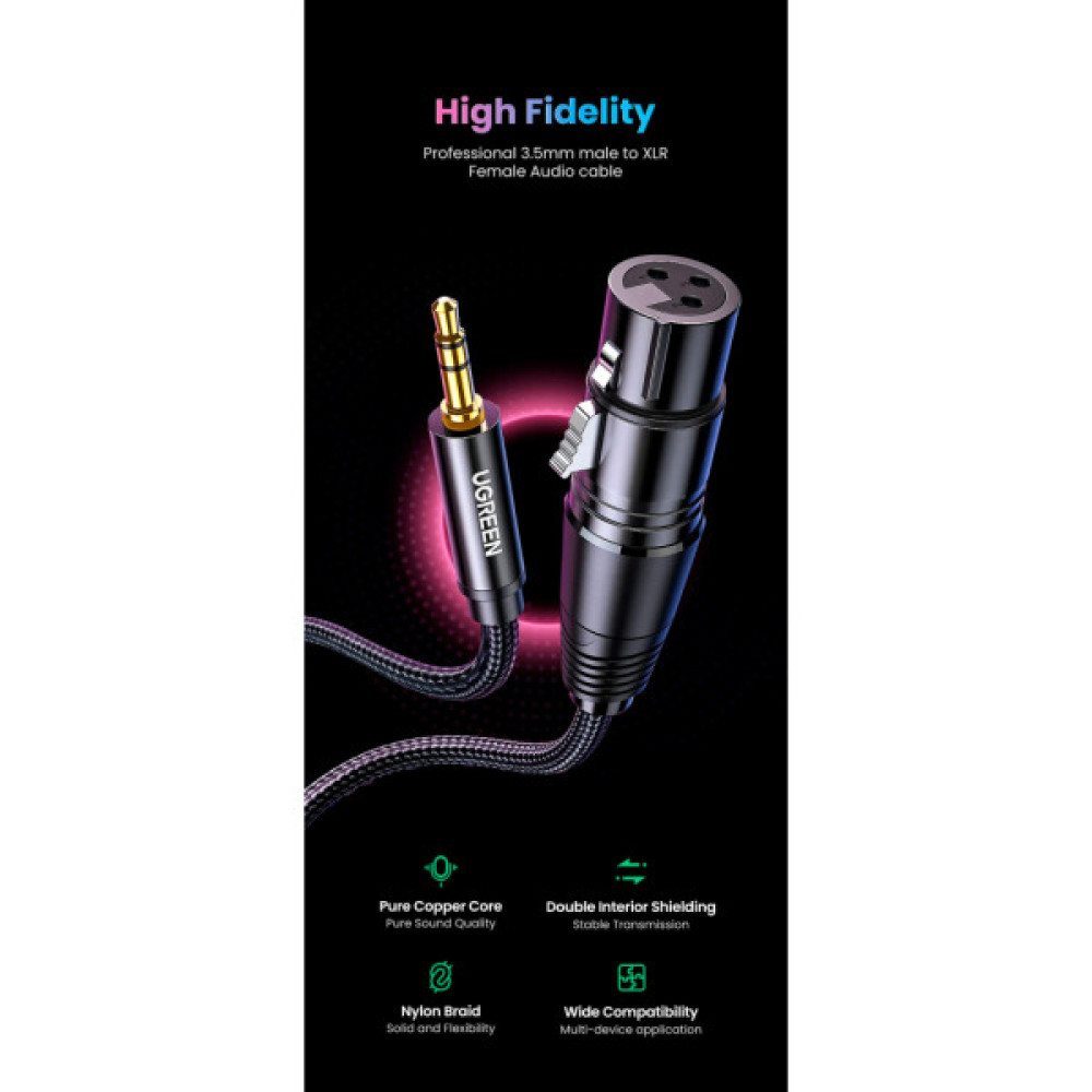 Кабель мультимедійний 3.5mm M to XLR F 1.0m AV182 black UGREEN (20763)