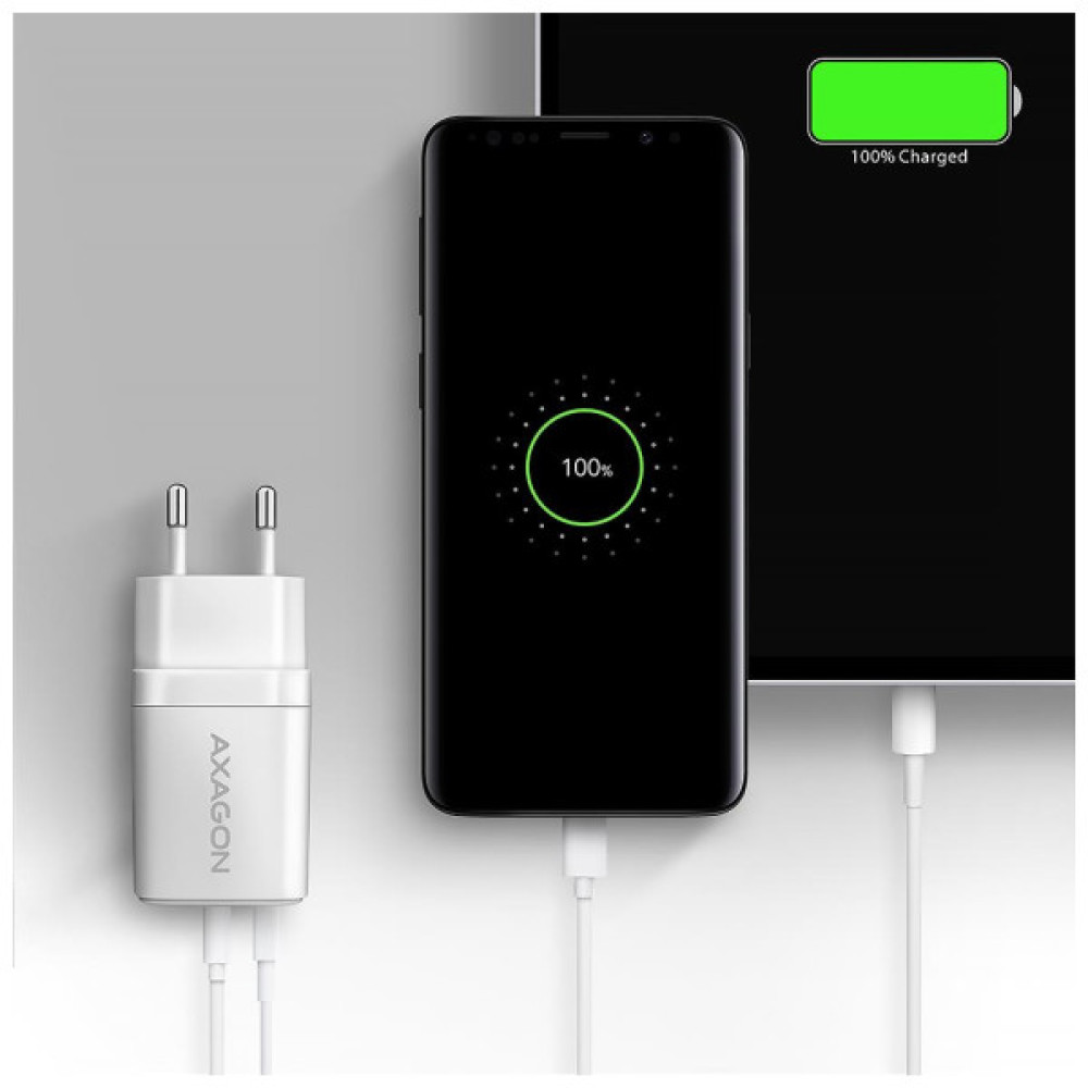 Зарядний пристрій AXAGON 1xUSB QC4.0 + 1xUSB-C PD30W PPS white (ACU-PQ30W)