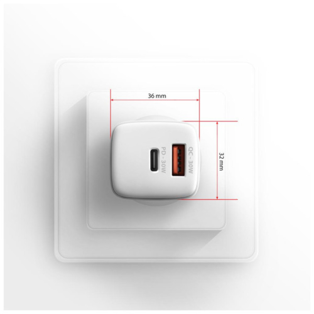 Зарядний пристрій AXAGON 1xUSB QC4.0 + 1xUSB-C PD30W PPS white (ACU-PQ30W)