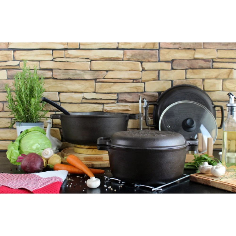 Каструля Brizoll чавунна з кришкою-сковородою 6 л (P-6L-2)