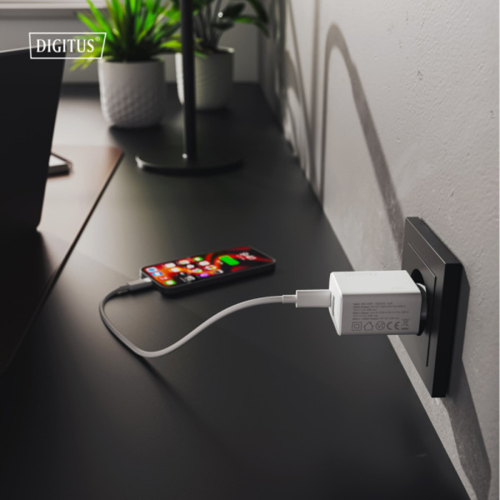 Зарядний пристрій Digitus 1xUSB-C + 1xUSB 20W (DA-10300)