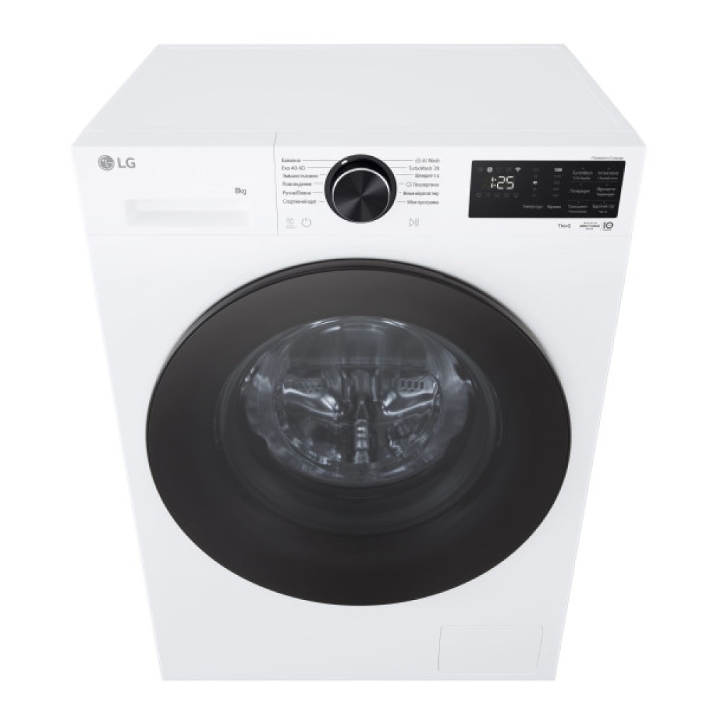 Пральна машина LG фронтальна, 8кг, 1200, A, 48см, дисплей, пара, інвертор, білий