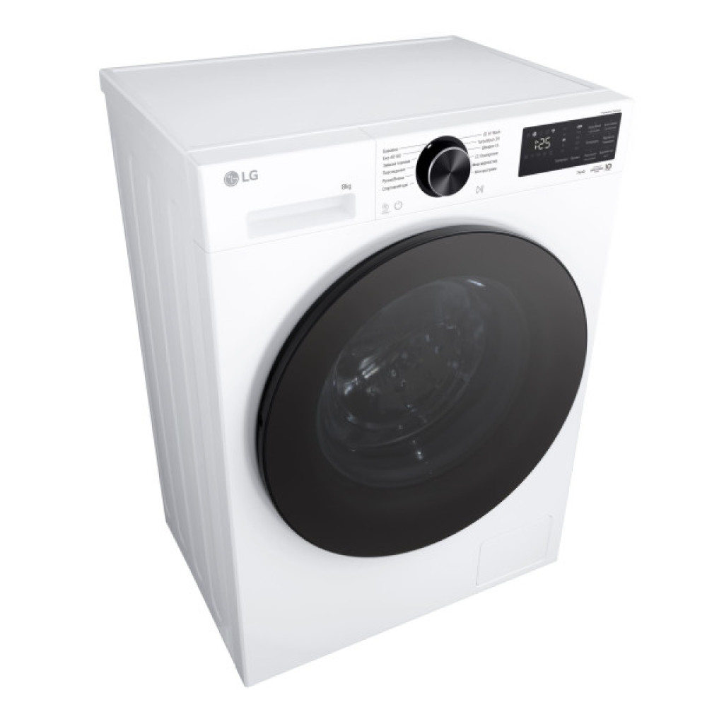 Пральна машина LG фронтальна, 8кг, 1200, A, 48см, дисплей, пара, інвертор, білий