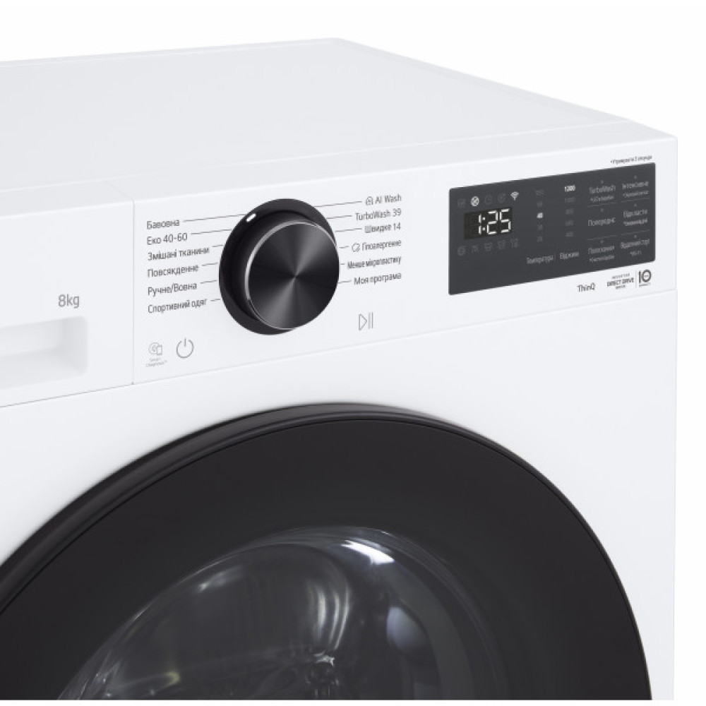 Пральна машина LG фронтальна, 8кг, 1200, A, 48см, дисплей, пара, інвертор, білий
