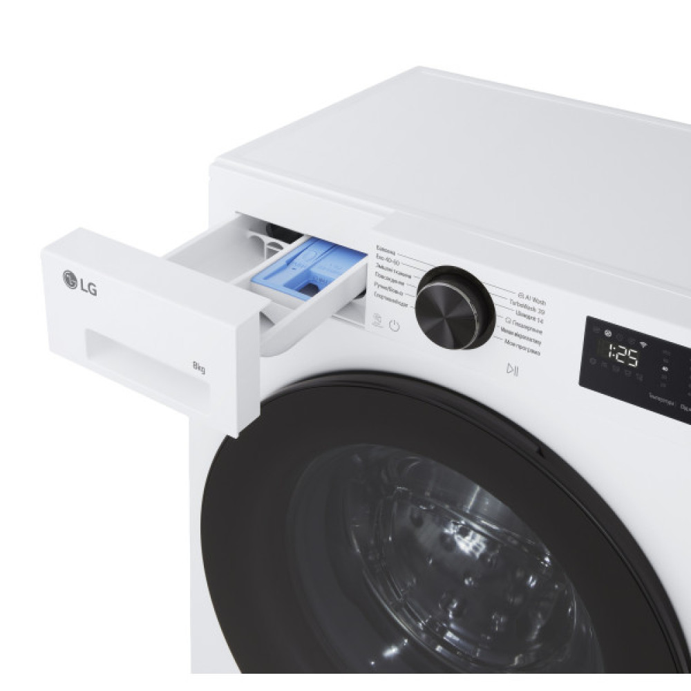 Пральна машина LG фронтальна, 8кг, 1200, A, 48см, дисплей, пара, інвертор, білий