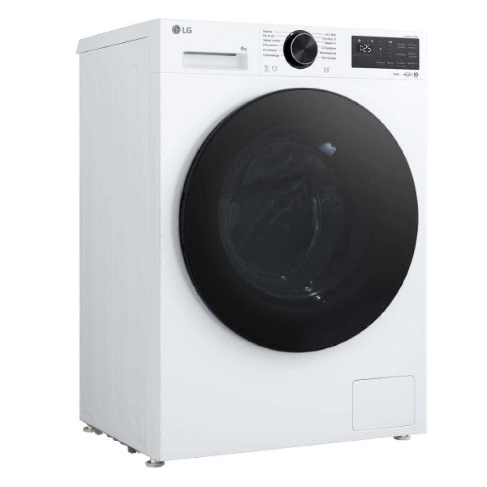 Пральна машина LG фронтальна, 8кг, 1200, A, 48см, дисплей, пара, інвертор, білий