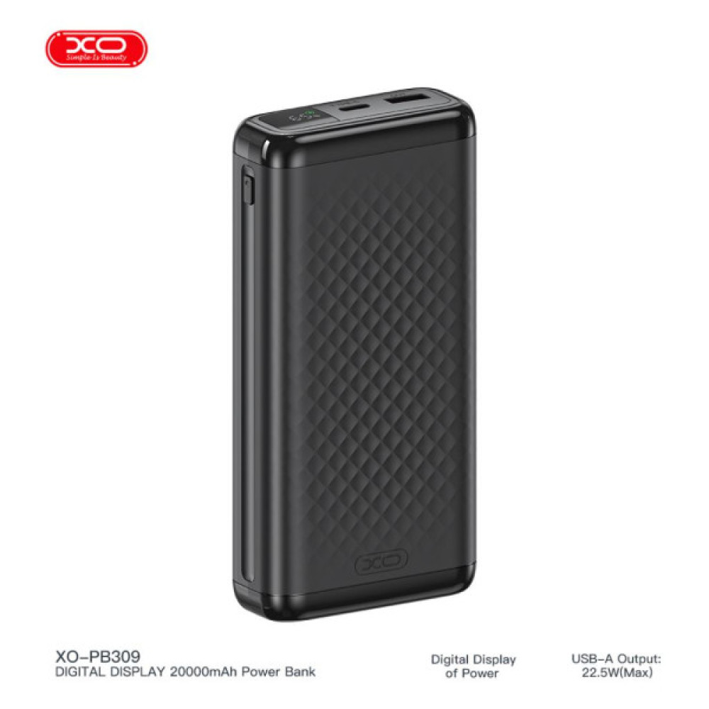Батарея універсальна XO 20000mAh, 22.5W, black (XO-PB309-BK)