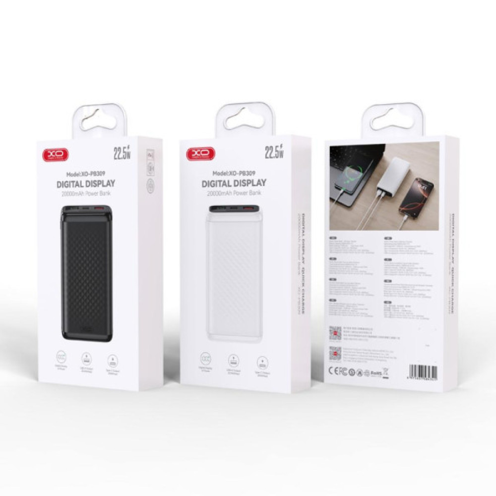 Батарея універсальна XO 20000mAh, 22.5W, black (XO-PB309-BK)