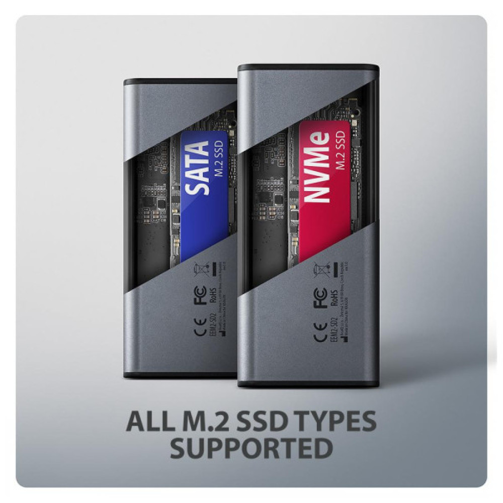 Кишеня зовнішня AXAGON USB-C 10Gbps metal box with info display for M.2 NVMe & SATA SSD (EEM2-SD2)