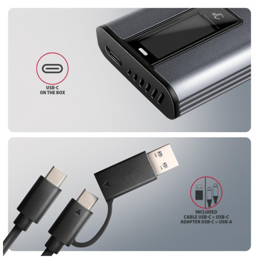 Кишеня зовнішня AXAGON USB-C 10Gbps metal box with info display for M.2 NVMe & SATA SSD (EEM2-SD2)
