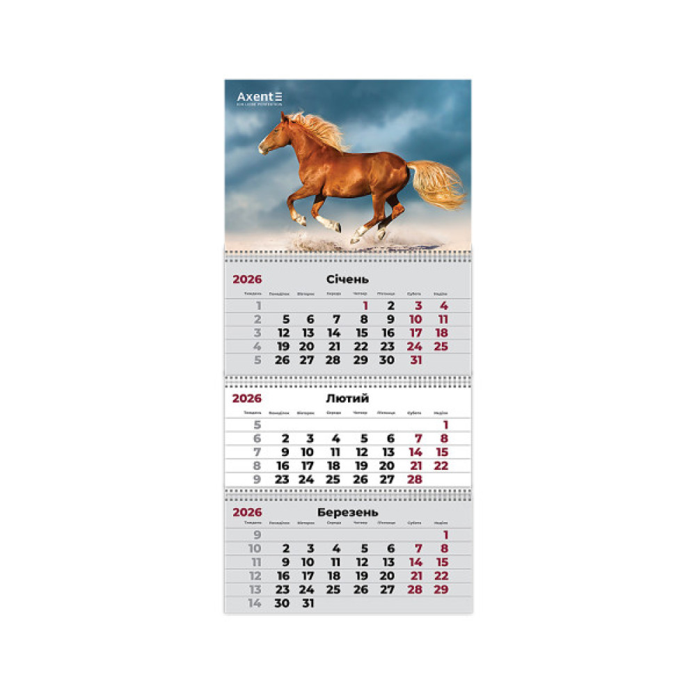Календар Axent настінний квартальний на 2026 р. (3 пружини) Horses 3 (8803-26-9-A)