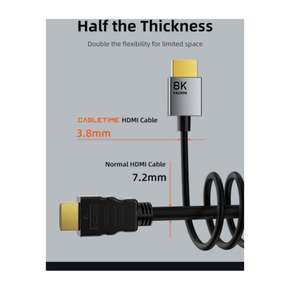 Кабель мультимедійний HDMI M to HDMI M 2.0m V2.1 8K60Hz Cabletime (CA915910)