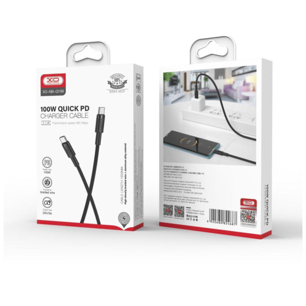 Дата кабель USB-C to USB-C 1.0m 100W braided black XO (NBQ199_С_Black)