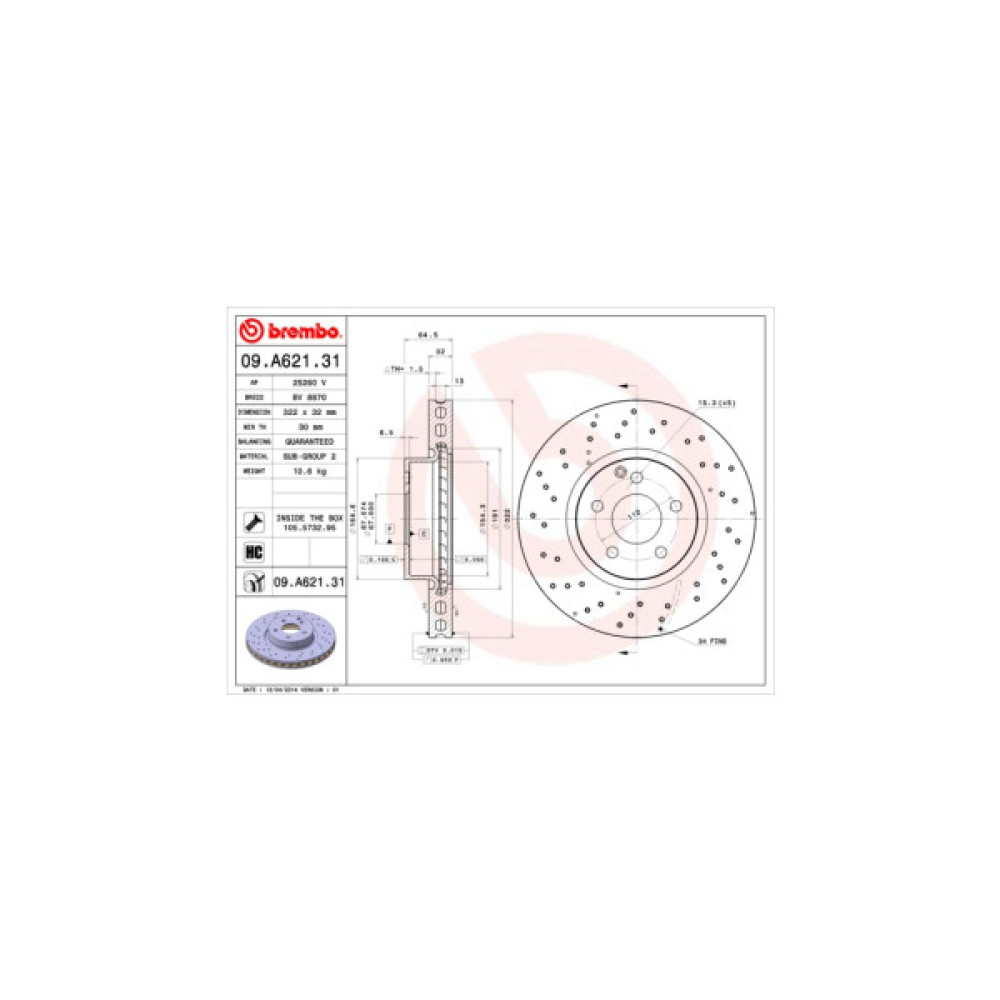 Гальмівний диск Brembo 09.A621.31