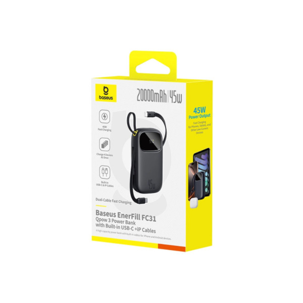 Батарея універсальна Baseus EnerFill FC31 Qpow 3 20000mAh 45W PD/3.0 QC/4.0 Black (E0028D00 / P10082105123-00)