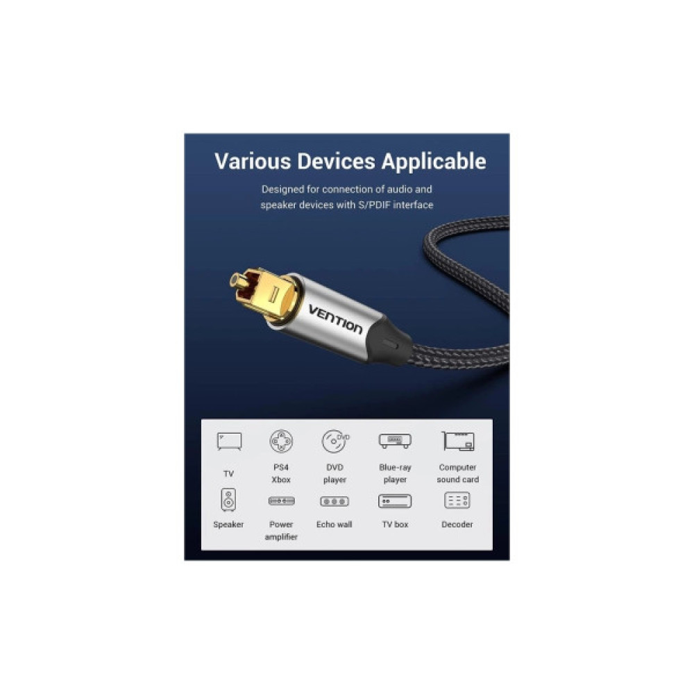 Кабель мультимедійний Optical Toslink 2.0m 5.1ch gray Vention (BAVHH)